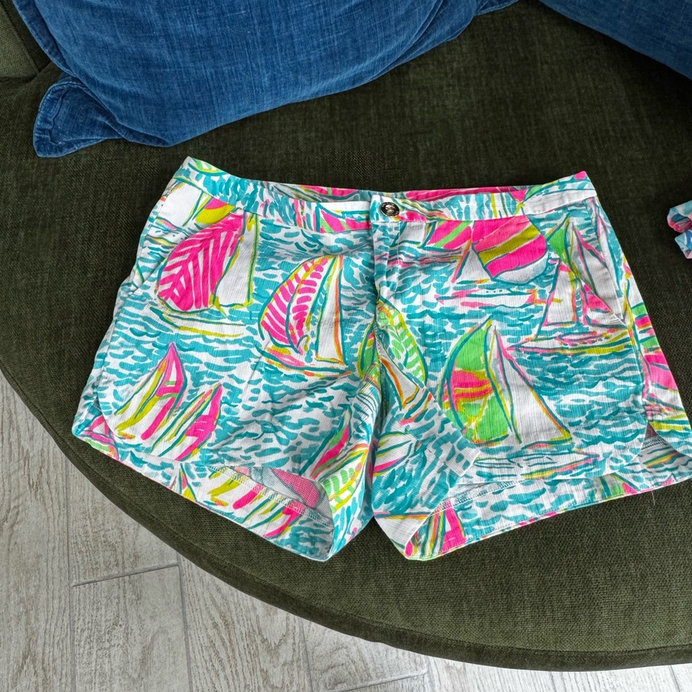 Lilly Pulitzer Pink and Green Bermuda Shorts Vibrant Resort Style